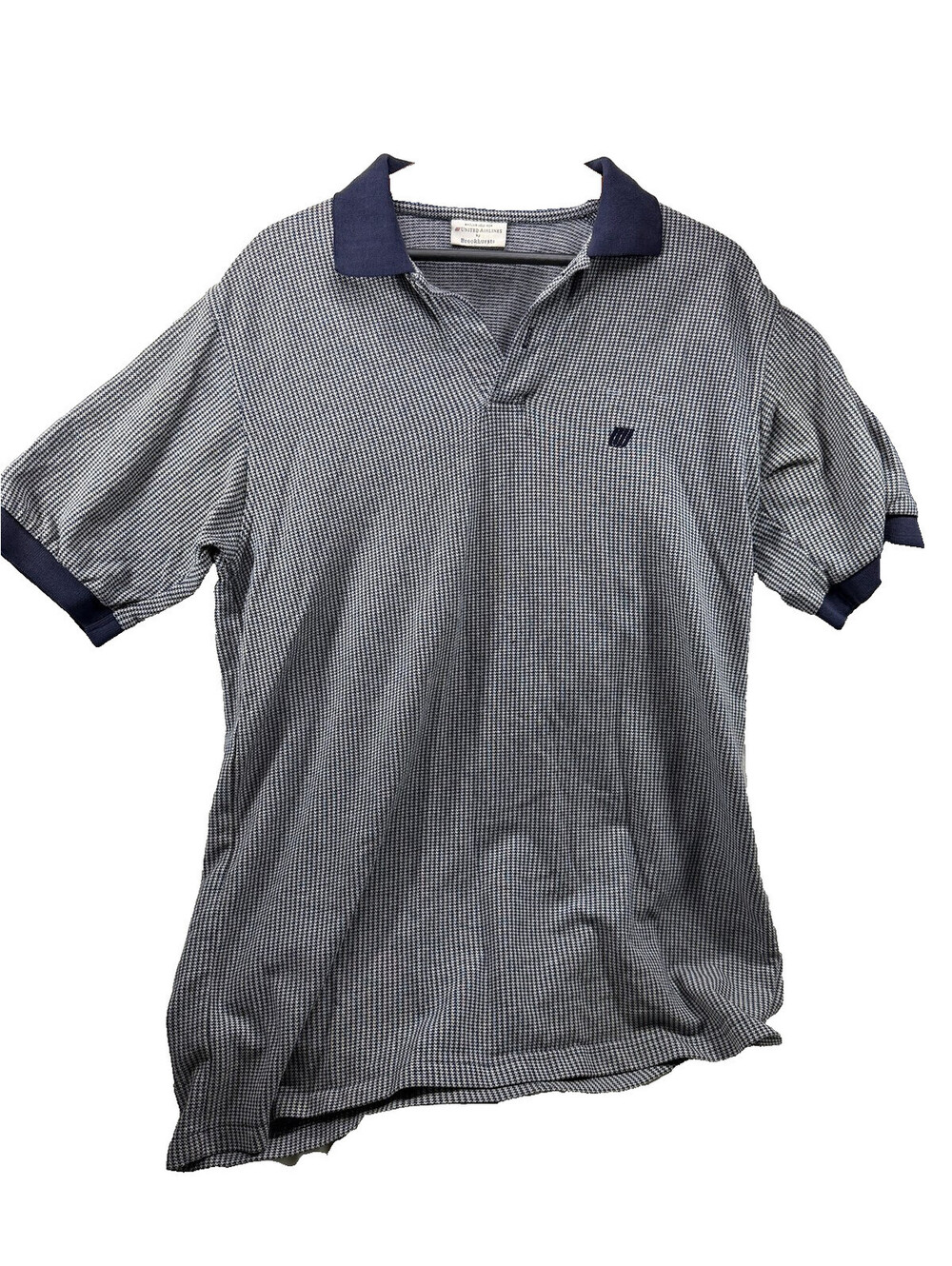 Vintage 90s United Airlines Brookhurst Houndstooth Polo Shirt Navy White Knit L
